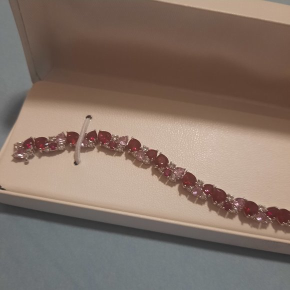 Sterling Silver Lab-Created Gemstone Cluster Heart Bracelet 7.5 in - Picture 5 of 6
